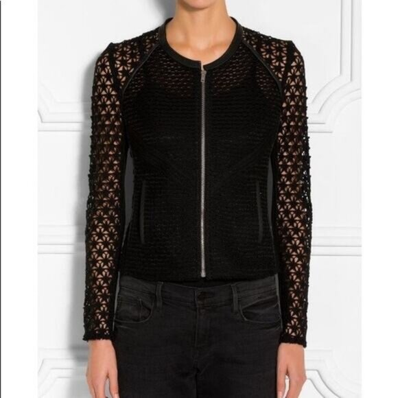 IRO Lewison Cutout Lamb Leather Trim Star Jacket Size 6 - Picture 2 of 9